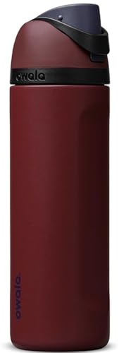 Owala Freesip Insulated Stainless Steel Water Bottle with Straw, Burgundy Bay, 24 oz