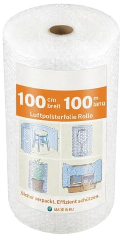 Bubble Wrap 100m x 100cm Starke Luftpolsterfolie Rolle Packaging für Umzug und Versand, Verpacken von Möbeln, Noppenfolie reißfest