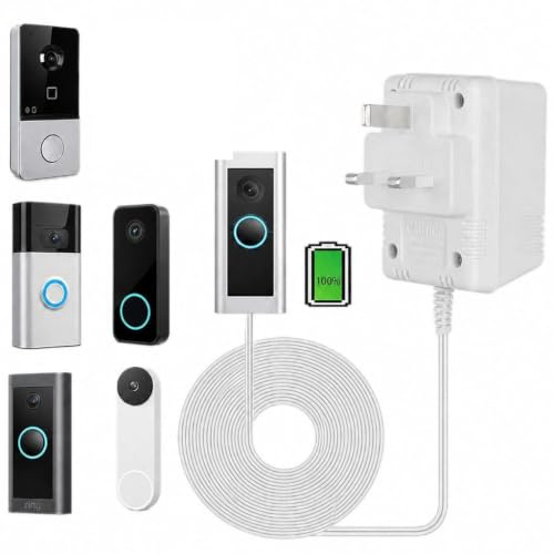 24V 500mA Doorbell Transformer, 8M Long Cable Video Doorbell Power Adapter, C Wire Transformer Adapter for Ring Compatible with Nest Video Doorbell Thermostat Ecobee Wyze Sensi Honeywell (White)