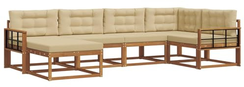 vidaXL Outdoor-Sofagarnitur mit Kissen 6 pcs Natur und Beige, Modernes Outdoor-Sofa, Langlebiges Patio-Sofa, Lounge-Sitzgelegenheit für den Garten, Poolside Couch, Gartenmöbel, Modulares Set