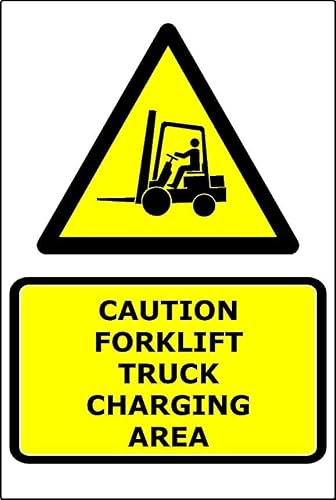 Caution Forklift Truck Charging Area | 30cm x 20cm | Yellow - PVC Plastic Sign for Warehouses, Industrial Sites, Logistics, and Safety Compliance | UK-Made with Renewable Energy