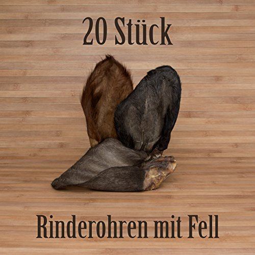 20 Jumbo Rinderohren mit Fell Kausnacks Kauartikel - wie Schweineohren Rinderkopfhaut