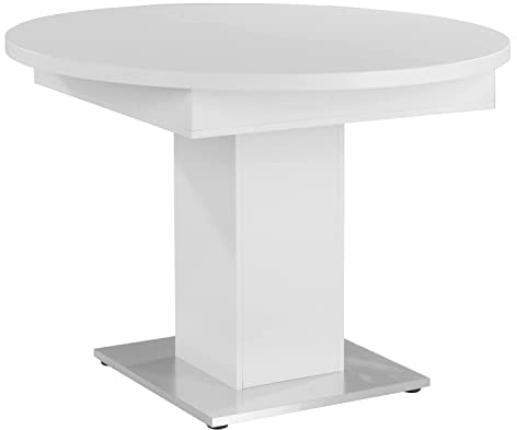 Esstisch Küchentisch Ausziehtisch | Ø 104 cm | Dekor | Weiß matt | ausziehbar