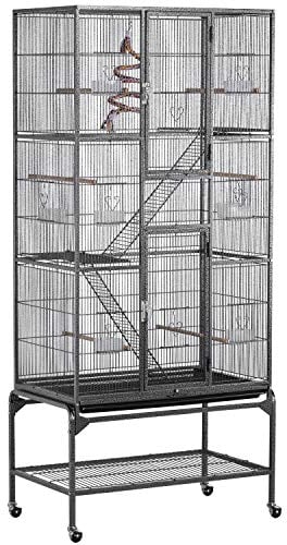 Yaheetech Vogelkäfig groß,Vogelvoliere für wellensittich Papagei nymphensittiche Chinchilla,Nagerkäfig rattenkäfig 3 Ebenen 176cm hoch,Schwarz