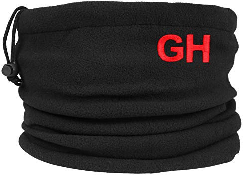 TeddyTs Personalised Initials Black Fleece Sports Snood with Adjustable Toggle (Red Embroidery)