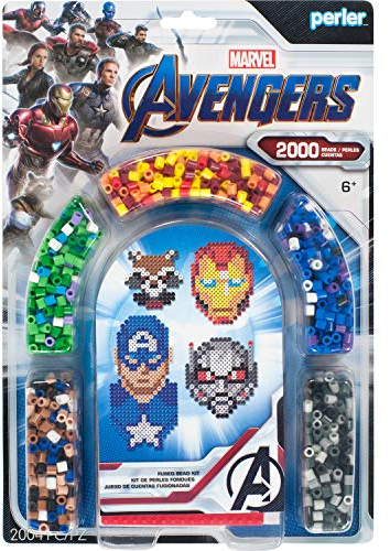 Perler Avengers Bead Art Kit - 2000 Multicolor Plastic Round Beads, Includes 4 Patterns: Iron Man, Captain America, Ant-Man & Rocket Raccoon