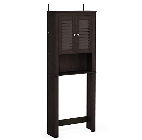 Furinno INDO Over The Toilet Storage with Double Louver Doors, Bathroom Storage Cabinet, Bathroom Shelf, Space Saving Over The Toilet Organizer, Espresso