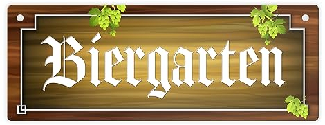 Biergarten Metallschild in Holz-Optik und Hopfen Motiv Bier Weizen Pils Kristall