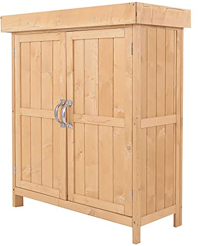 Outsunny Armoire de Jardin sur Pied Double Porte étagère et Toit bitumé relevable dim. 74L x 43l x 88H cm Bois Massif de Sapin