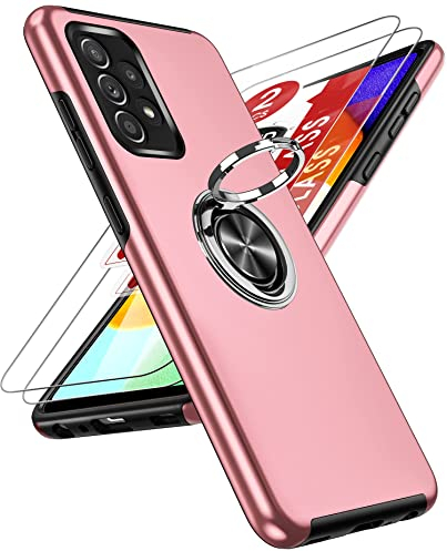 LeYi Hülle für Samsung Galaxy A52S 5G/A52 4G/5G Kameraschutz Handyhülle& 2*Hartglas Folie, Hybrid Schutzhülle Militär Standard Stoßfest Case Handy Hüllen Cover mit Metall Ring Ständer Halter Rosa