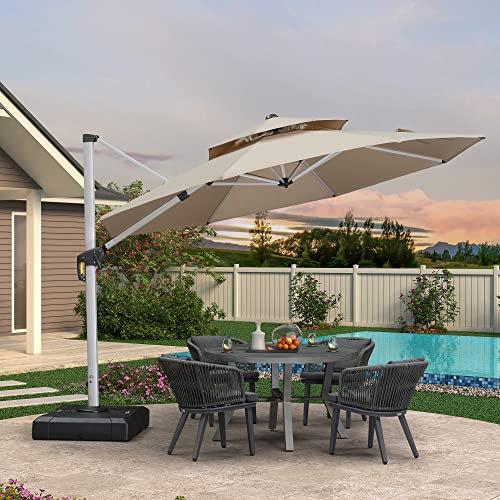 PURPLE LEAF Parasol Déporté Inclinable 3,3 m Rond, Parasol De Jardin Extérieur Toit à Double Rotatif 360°, Parasol Terrasse Extérieur Luxueux, Kaki marron
