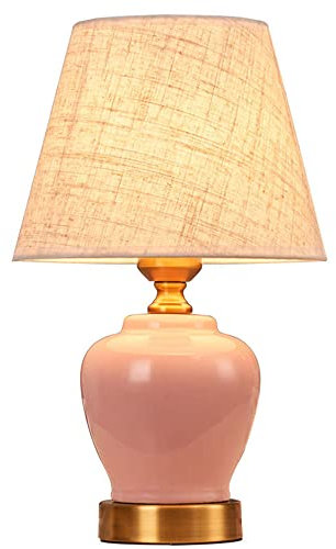 Mengjay Tischlampe mit Vasenfuß aus Keramik, Lampenschirm aus Stoff, Nachttischlampe, Schlafzimmerlampe, Leuchtmittel E27, max. 40 W, modernes Design, Abmessungen 22 x 35 cm (rosa)
