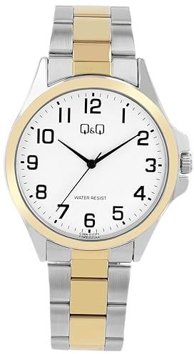 Q&Q Herren-Uhr Edelstahl Gliederarmband 3 Bar Analog Quarz (Bicolor weiß)