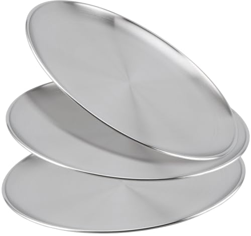 NAMYEUT 3 bandejas redondas de metal para pizza de 26 cm, de acero inoxidable, para camping, redondas, antiadherentes, para hornear