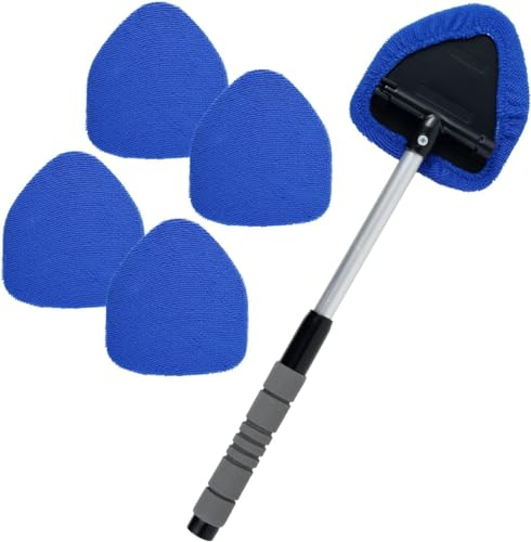 Sutowe Brosse de nettoyage pour pare-brise de voiture, extensible, avec 5 tampons en microfibre réutilisables, tête rotative à 180 °, kit de nettoyage antibuée pour éliminer l'humidité et la buée