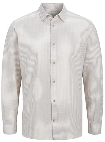 JJESUMMER LS SN T-Shirt, Oxford Tan/détail : rayé, L