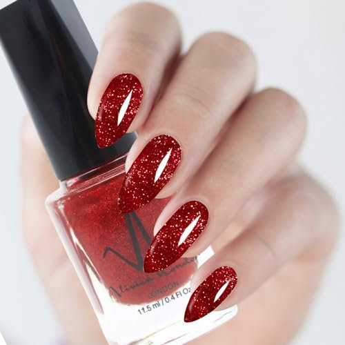 Classic Nail Polish Quick Drying Nail Varnish Long lasting No UV Need Natural Classic Nail Polish (136 - Red Glitter)