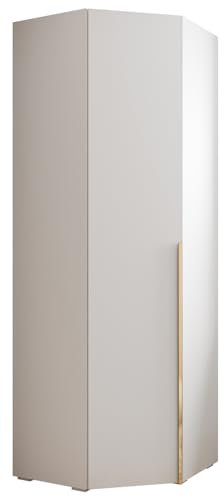 MEBLE KRYSPOL Inova 1 Eckschrank - Kleiderschrank mit Regalen und Stangen - Aufbewahrungsmöbel - für Schlafzimmer, Jugendzimmer, Flur - 236,7x81,7x47cm - Weiß, Handgriff Gold