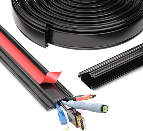 Cable Trunking, 1m Black Self-Adhesive Wire Cover for Wall, Paintable, Combinable, Hides 2-3 Wires for TV and Computers