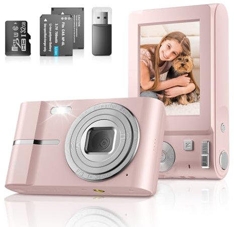 Biebuxo Macchina Fotografica Digitale 1080P HD 50MP Fotografica Compatta con Scheda da 32GB e 2 Batterie 16X Fotocamera Digitale Bambini per Adulti, Anziani, Bambini
