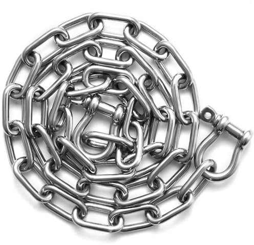 VEVOR Catena per Ancora per Barche 6,35 mm x 1,2 m BS, Catena per Ancora in Acciaio Inossidabile di Grado Marino 316 con Grilli a Doppio Anello di Bloccaggio per Coperta, Funziona con Varie Ancore