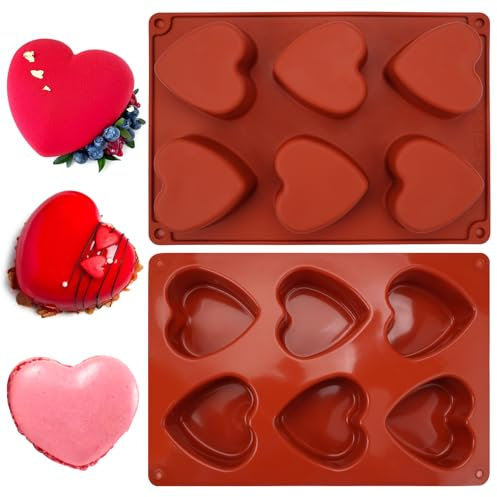 EXIN DEHCEN 2 Pièces Moules en Silicone Coeur, Moule Silicone Coeur Patisserie, Moule en Silicone en Forme de Cœur pour 6 Cavités pour Pudding, Gelée, Gâteau, Chocolat, Glaçons, Savon