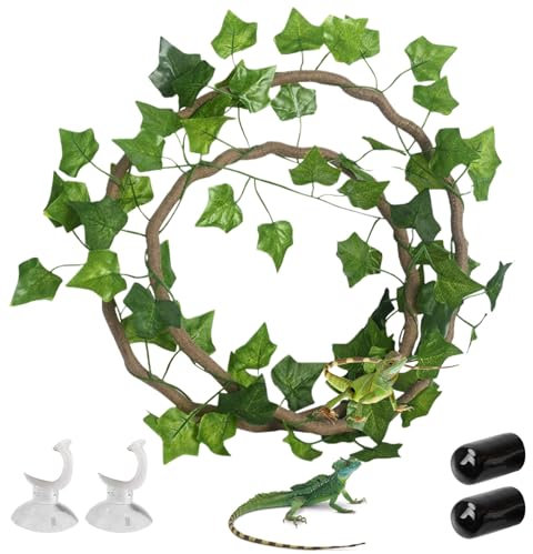 Huraoerrrr Reptile Climbing Branch 3.28ft long Reptile Vines with Flexible 6.56ft Leaves Vines and Suction Cups Realistic Climbing Decor for Snake Lizard Bearded Dragons Gecko Tank Accessories