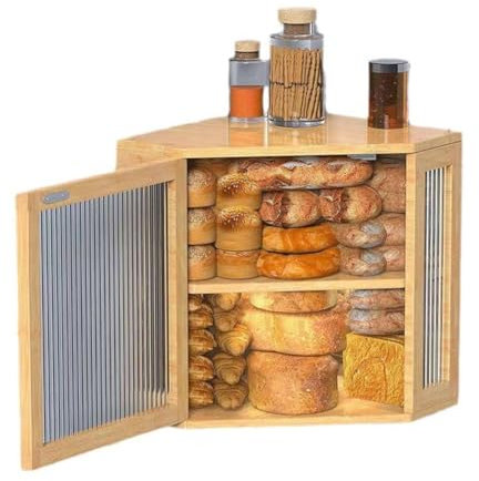 Portapane ad Angolo for Conservare Il Pane, Controsoffitto della Cucina-Contenitore for Pane Doppio con Altezza Regolabile, bambù Resistente, Facile da Montare