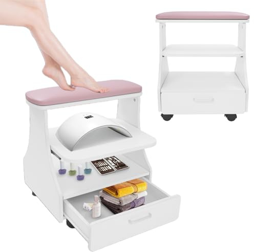 HuKaiL 3-Stufige Pediküre Maniküre Wagen, Fußbad Spa Trolley Portable mit Schubladen und 4 Universalrollen, Maniküre-Wagen Nagelfußbad mit 50Kg Tragkraft für Pediküre Massagen, 52 * 41 * 55cm, Rosa