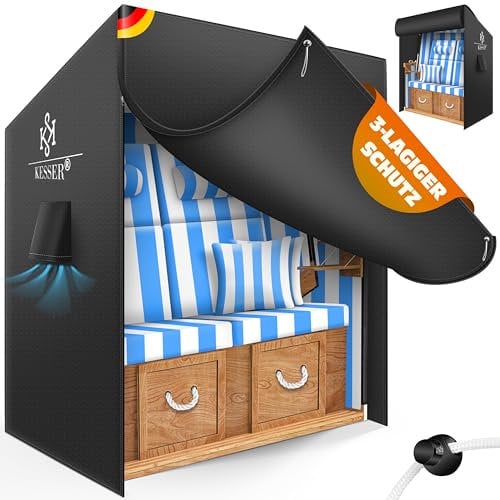 KESSER® Premium Strandkorb Schutzhülle mit Belüftungsöffnungen, Strandkorbhülle Wasserdicht, Winterfest UV-Beständiges, Schwerlast Reißfest 600D Oxford Gewebe Abdeckung (155x90x160cm), Schwarz