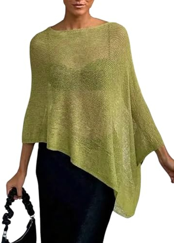 GORGLITTER Women's Poncho Tops Sheer Shawl Cape Top Lightweight Sweater