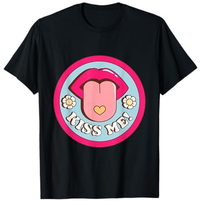 Kiss Me Flower Tongue Out Funny Valentines Day Women Men T-Shirt
