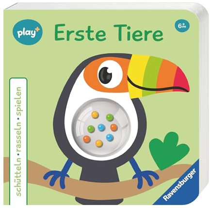 Ravensburger Play+ schütteln, rasseln, spielen: Erste Tiere, Baby-Buch ab 6 Monate, Bilderbuch mit Rassel