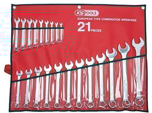 KS TOOLS - 922.0042 - Jeu de 8 clés mixtes métriques - Clé à cliquet en trousse - Composé de 8 pièces de 8 à 24 mm - Angle de fourche et œil incliné à 15°