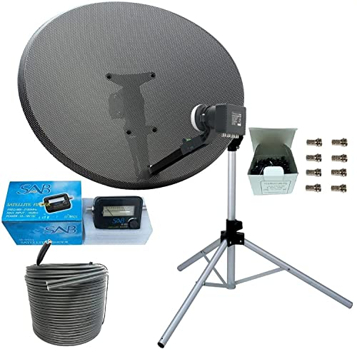 SSL Satellites Compatible with Sky or Freesat - Satellite Tripod & Dish Set for Caravan, Camping, Motorhome - Comes w/Tripod, MK 4 80cm Sky Dish, Quad LNB, 20M Black Twin Coax Cable, Satellite Finder