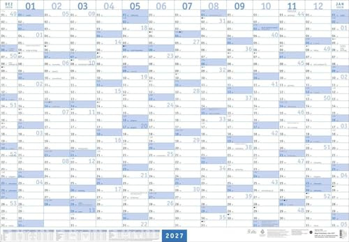 Mega-Posterplaner, blau 2027: Großer Jahresplaner in blau. Wandkalender 2027 zum Eintragen. XXL Büro-Kalender mit Ferienterminen und Feiertagen. 68 x 98 cm