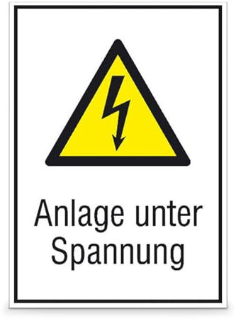 Betriebsausstattung24® Warn-Kombischild „Anlage unter Spannung“ | Sicherheitsschild/Warnschild | Betriebssicherheit | Folie, 13,1 x 18,5 cm