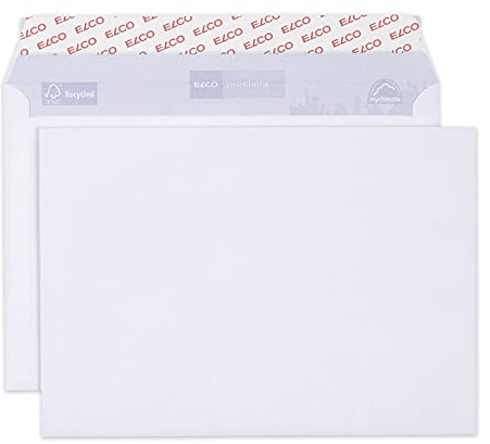 ELCO 38886 Proclima Box mit Deckel und 500 Briefumschläge/Versandtasche, Haftklebeverschluss, C5, 100g, weiss recycl., Fenster: nein, c5 (229x162mm) für papierformat a5