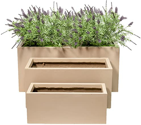 Primrose Garden Fibrecotta Sand Beige Trough Rectangular Planter Large 80cm x 37cm (31.5in x 14.6in)