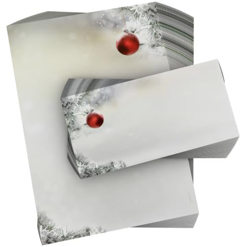 Weihnachtsbriefpapier-Set 25 Blatt A4 + 25 Kuverts ohne Fenster | Stille Nacht | 90g/m² | DIN LANG-Kuverts | Laser/Ink/Copy/Hand | Made in Germany | inkl. Textvorlagen-Download