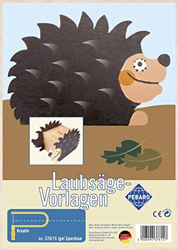 Pebaro 376/1S Laubsägevorlage Igel Spardose, 3mm Sperrholz DIN A 4, Motiv vorgedruckt, aussägen mit Laubsägebogen, basteln, anmalen, fertig, Basteln mit Holz, Geschenkidee