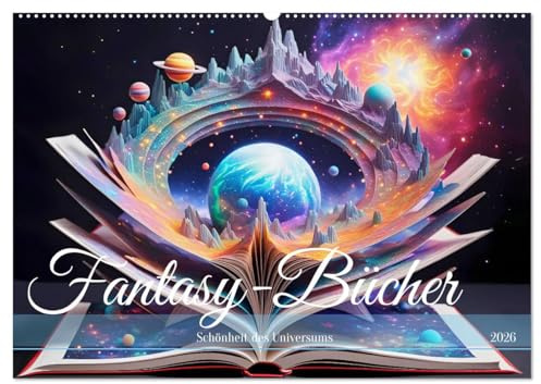 Fantasy-Bücher Schönheit des Universums (Wandkalender 2026 DIN A2 quer), CALVENDO Monatskalender: Mit Büchern die Magie des Universums entdecken. (CALVENDO Natur)