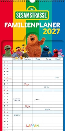 Sesamstraße Familienkalender 2027: Großer Wandkalender im Hochformat mit Spiralbindung | Mit 5 Spalten zur Organisation des Alltags aller Familienmitglieder