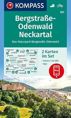 KOMPASS Wanderkarte Bergstraße-Odenwald, Neckartal, Geo-Naturpark Bergstraße-Odenwald: 2 Wanderkarten 1:50000 im Set inklusive Karte zur offline ... (KOMPASS-Wanderkarten, Band 827)