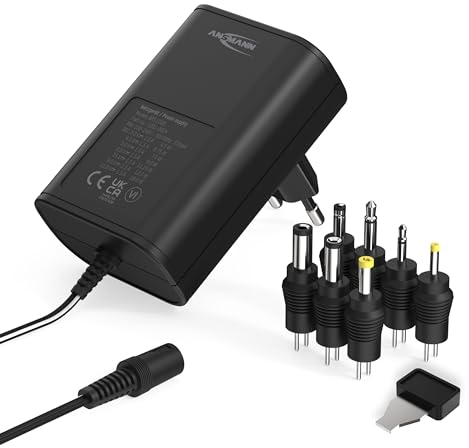 ANSMANN Alimentatore universale 7 spinotti APS 1500 3-12V - Caricatore dispositivi elettronici connettori intercambiabili 1500mA tensione regolabile