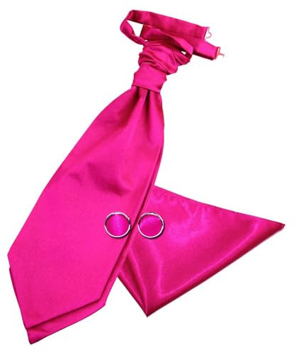 DQT Herren Einfarbig Satin Hochzeit Krawattenschal, Einstecktuch und Manschettenknöpfe Set - Hot Pink