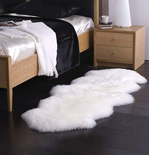 Schaffell Lammfell Teppich Kaminvorleger Bettvorleger Läufer 2-Fach 180x60cm Weiss