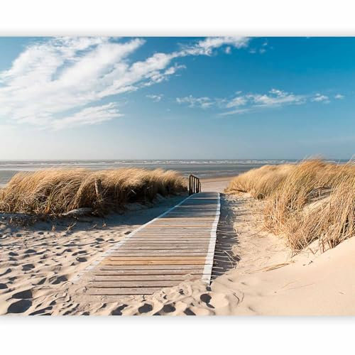 Fototapete - Tapete Strand 350x270cm - Foto Tapete Schlafzimmer Wohnzimmer Moderne Vliestapete XXL Wandtapete Motivtapeten 3d Effekt Wand Dekoration - Sand Wasser Natur Himmel Sommer Wolken Blau