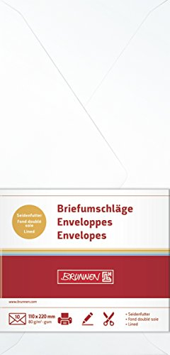 Brunnen Briefumschlag, DIN lang, 110 x 220 mm, gummiert, Papier, 80 g/qm, 10 Umschläge, perlweiß