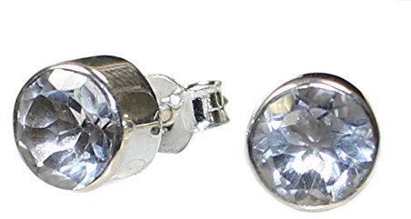 Budawi® Bergkristall Ohrstecker rund facettiert 5 mm – Echtstein Ohrringe aus 925er Sterling Silber – Lieferung in Geschenkschachtel